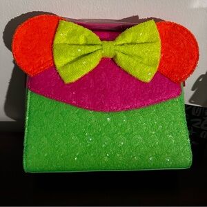 Disney Minnie Mouse Multicolor Neon Sequin Loungefly Crossbody Handbag: NWT